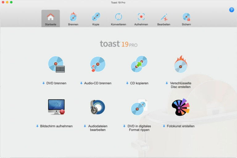 Roxio Toast 19 für Mac Interface