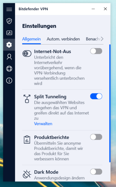 Split tunneling aktiviert
