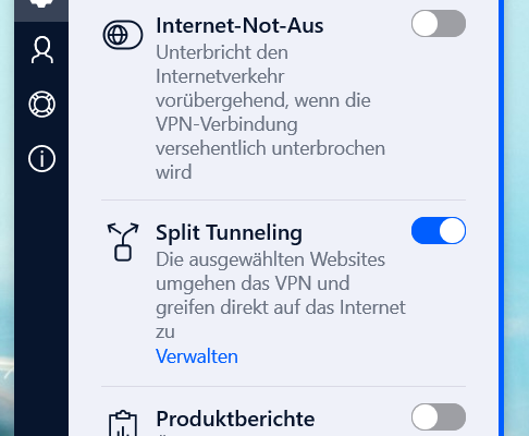 Split tunneling aktiviert